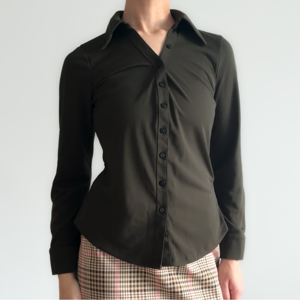 Zara Dark Olive Long-Sleeve Button-Down Shirt